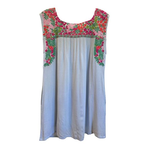 J. Marie Baby Blue Floral Embroidered Dress – Size Medium - Picture 2 of 8